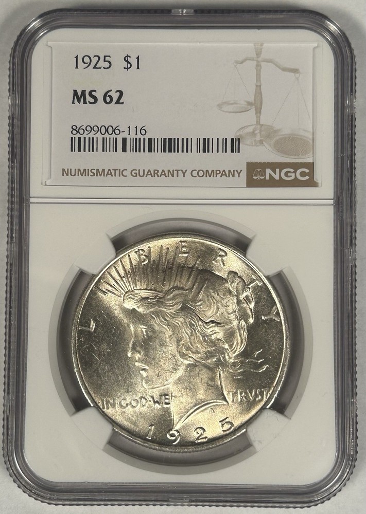 1925 Peace Silver Dollar Coin NGC MS 62
