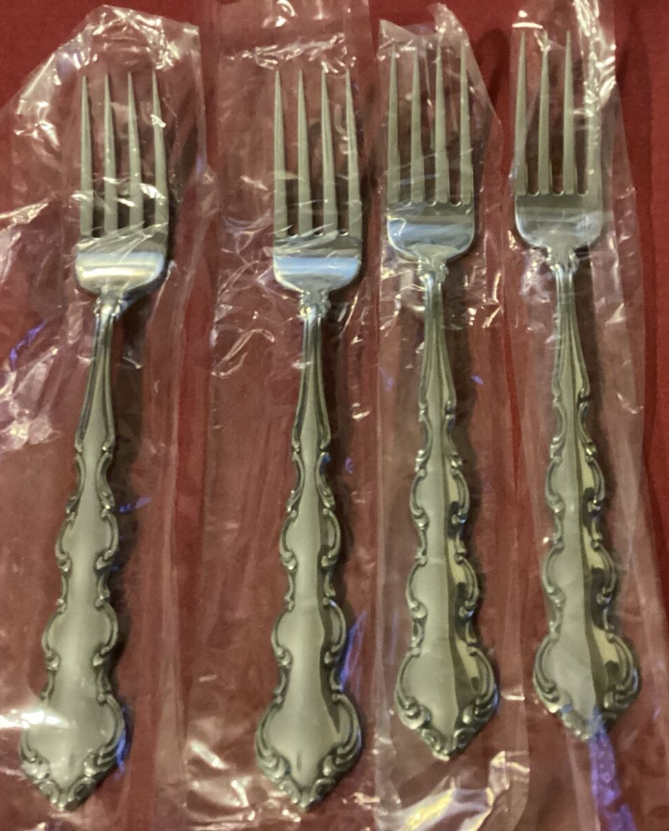 Oneida Deluxe MOZART 4 Dinner Forks Unused 7 1/4" Stainless USA Flatware