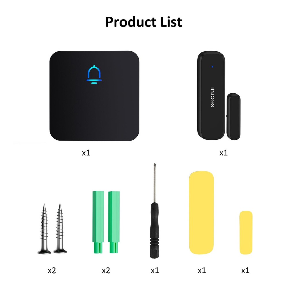 SECRUI Wireless Door Chimes When Entry for 1 sensor 1 receiver, Black