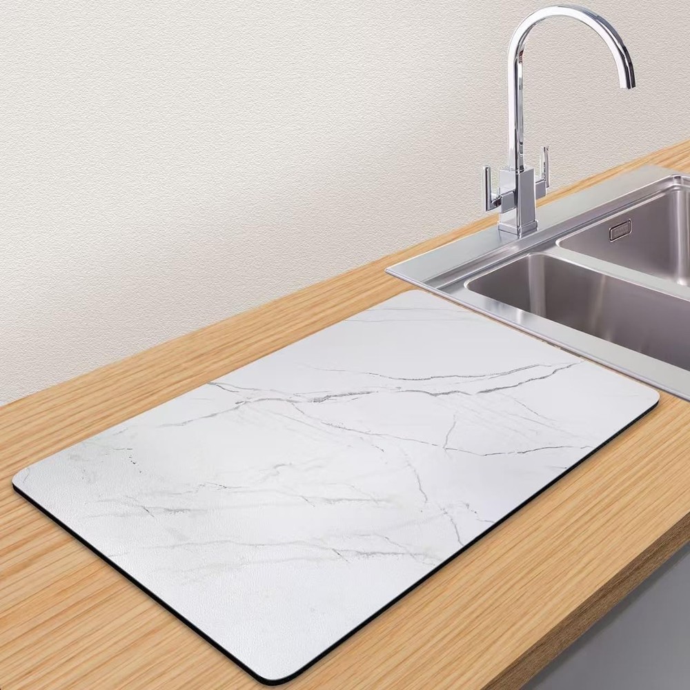Marble Pattern Dish Drying Mat Absorbent Coffee Bar Mat Kitchen Counter Non-slip