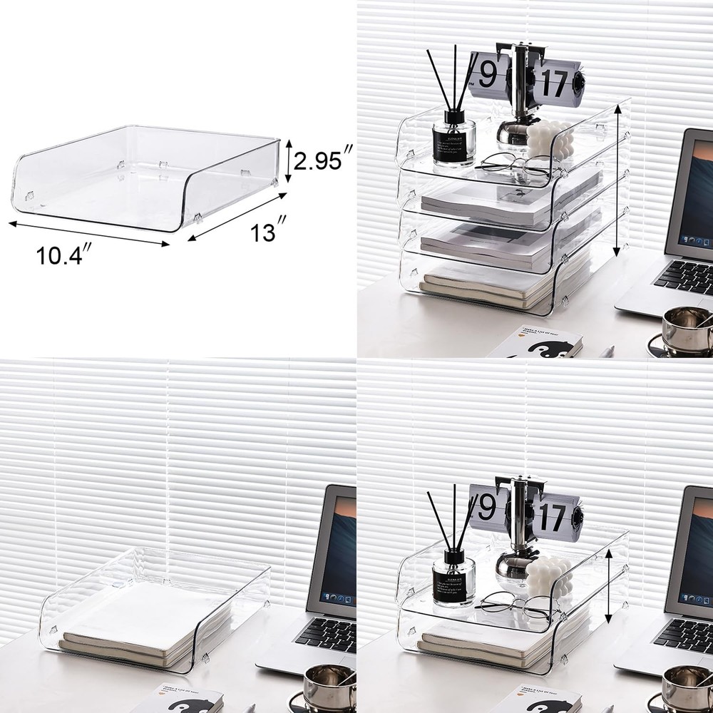 4 Pack Organizer for Desk,Clear Stackable Sray Holder, Office Desk Organizer ...