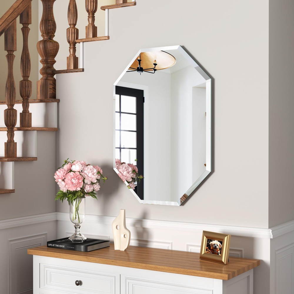 Frameless Mirror-20”X28” Rectangle Beveled Edge Silver Wall Mirror for Bathro...