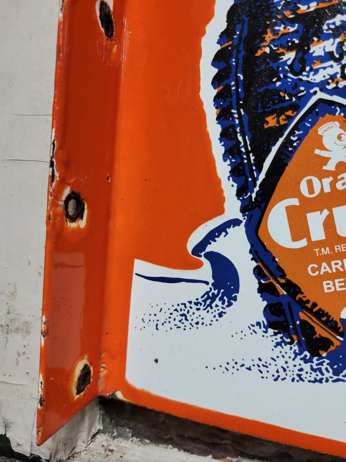 VINTAGE ORANGE CRUSH PORCELAIN SIGN OLD SODA FLANGE COLA BEVERAGE DRINK FOOD 20"