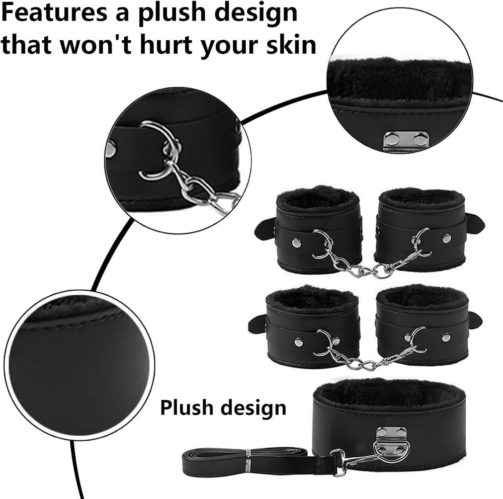 7-Pcs BDSM Kit for Beginners, Black Bondage Set for Couples with Adjustable W...