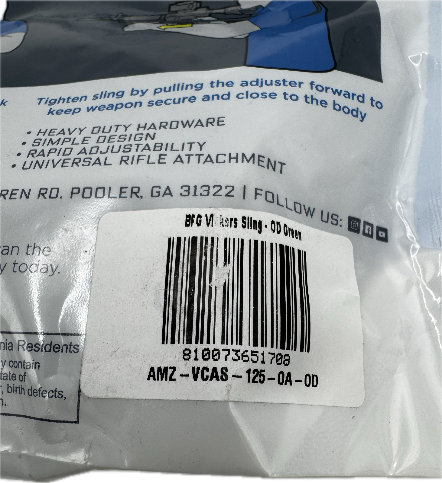 Blue Force Gear VCAS Vickers 2-Point Combat Sling, OD Green, VCAS-125-OA-OD