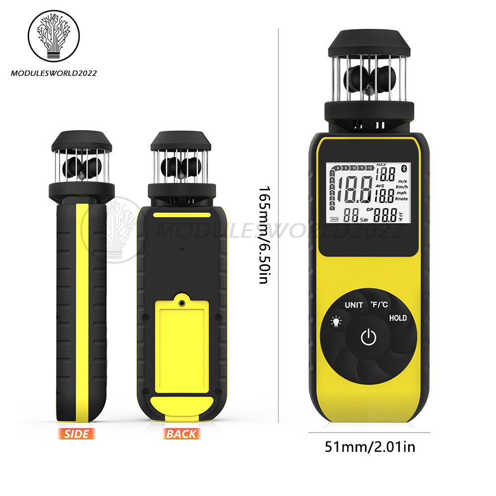 Digital Cup Anemometer Compass Measure Wind Speed Temperature 360° w/Backlight