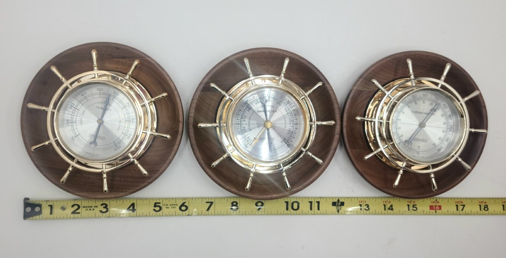 Springfield 3 Pc Barometer Temperature Humidity Hanging Walnut Weather Station