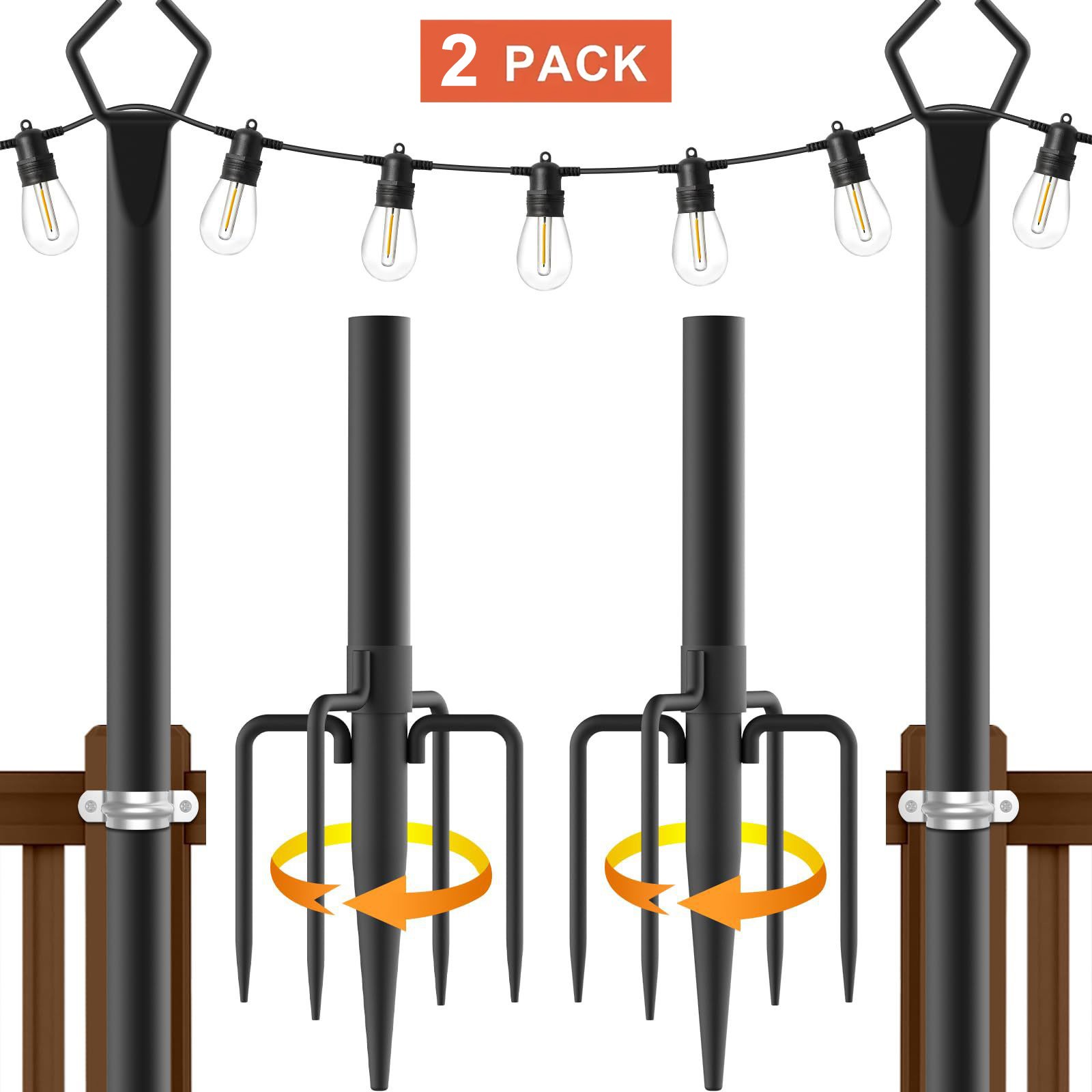 String Light Poles 10Ft Metal Poles for Outdoor String Lights Metal Stand Deck