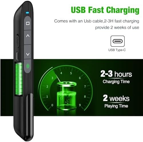 USB C Rechargeable Presentation Clicker Remote Slide Advancer Volume Control