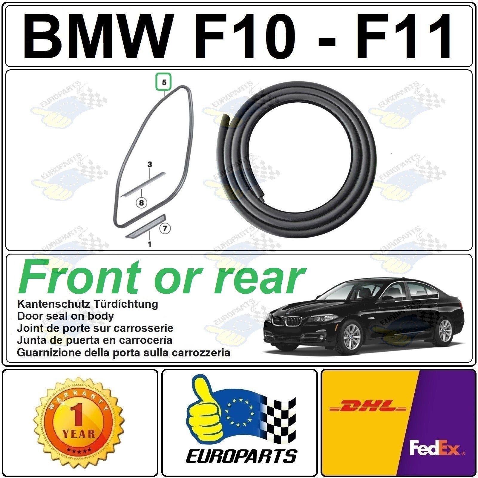 BMW F10 F11 F18 5-Series 2010-2016 Rubber Door Seal Edge Protector Weatherstrip