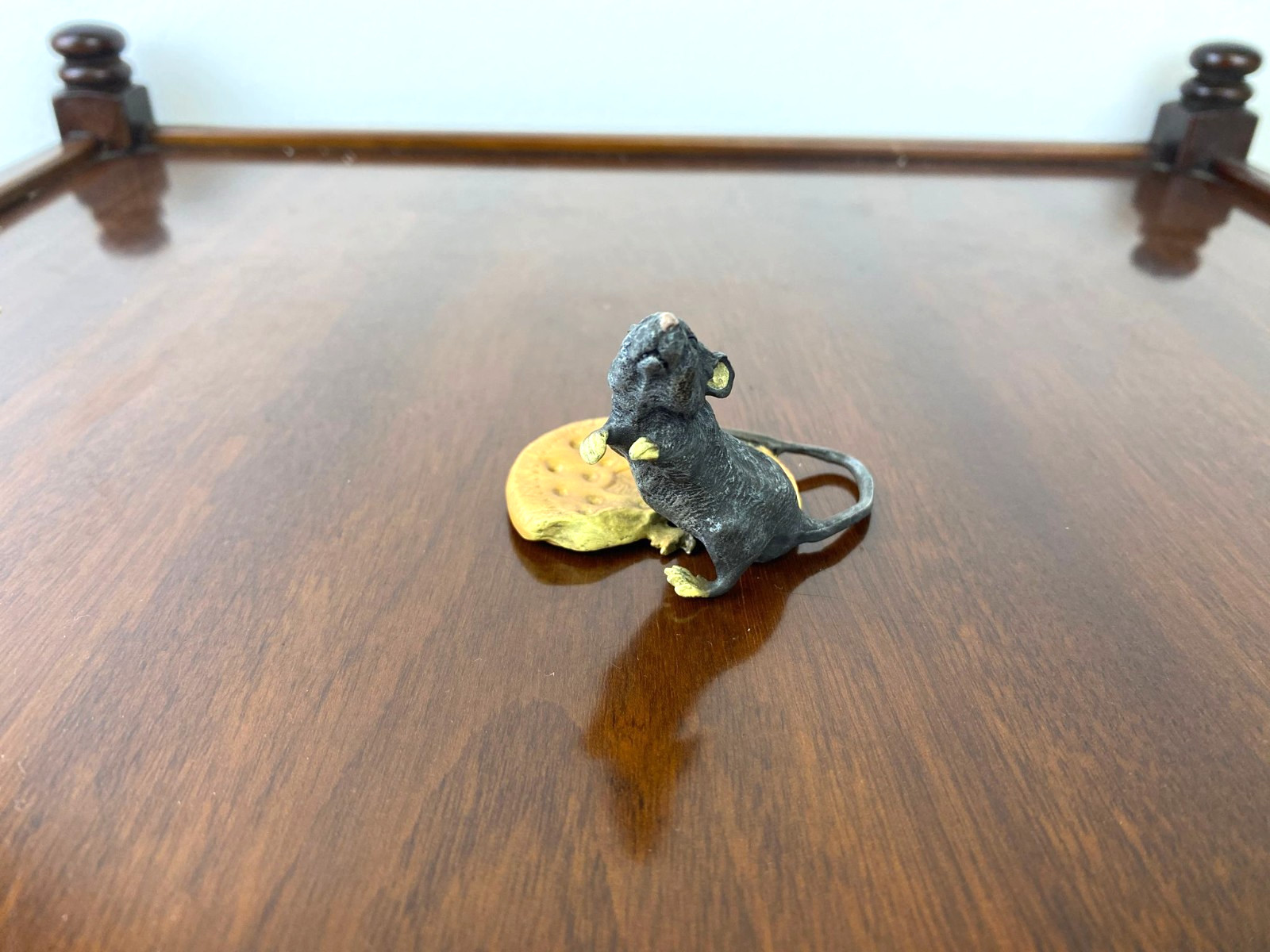 Colored Bronze Sculpture Mouse with Cookie Viennese Style After Franz Bergman