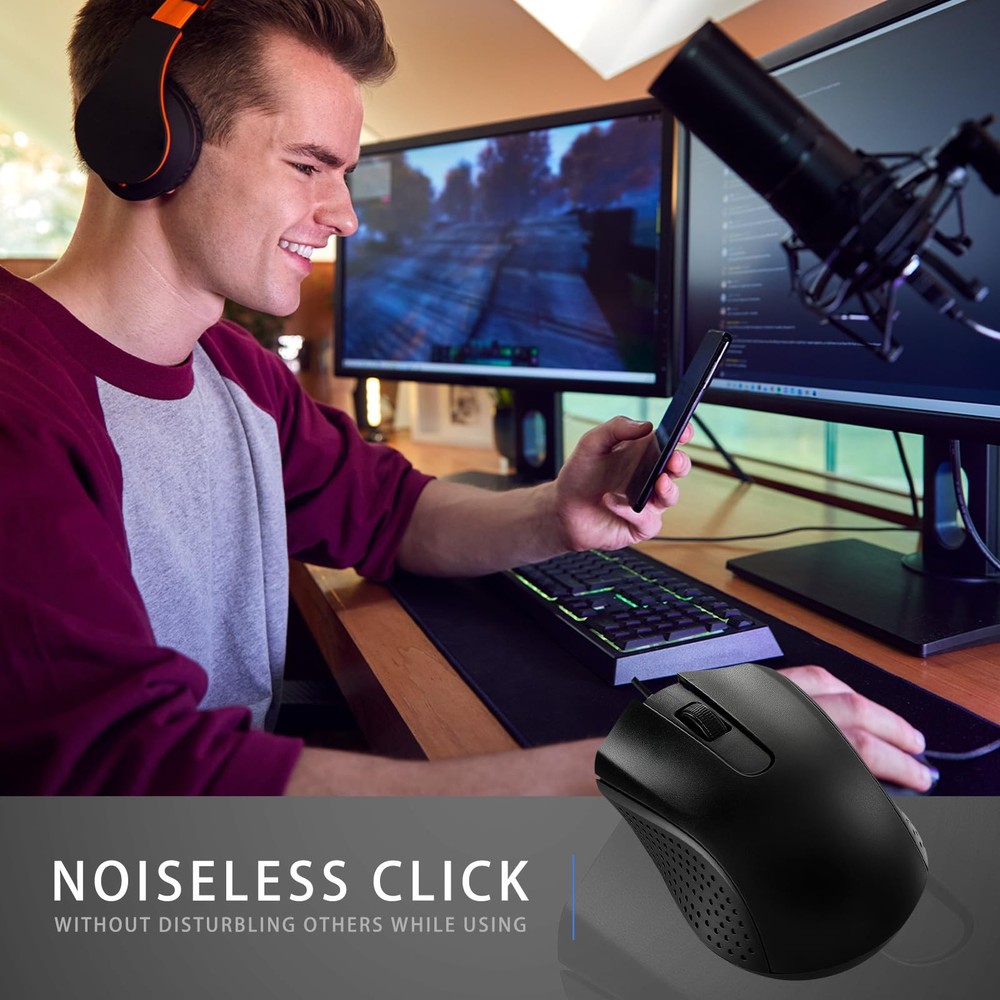 20 Pcs Wired USB Computer Mouse Bulk 3-Button Corded Wired Mouse for Laptop D...
