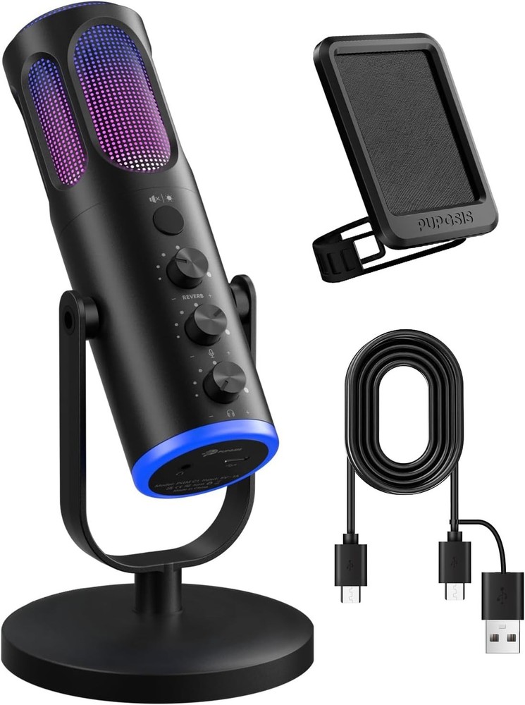 Professional USB Condenser Microphone for Streaming with RGB & One-Touch Mute