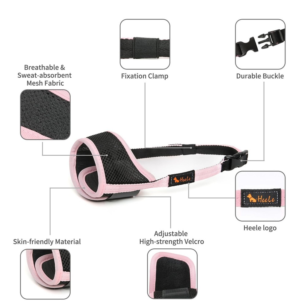 Nylon Dog Muzzle Soft Mesh Breathable Anti Bite Bark Pink Large Adjustable