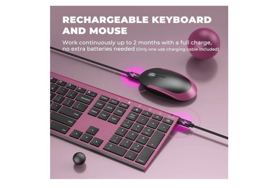 Wireless Keyboard Mouse Combo Rechargeable 2.4GHz Quiet Full-Size USB