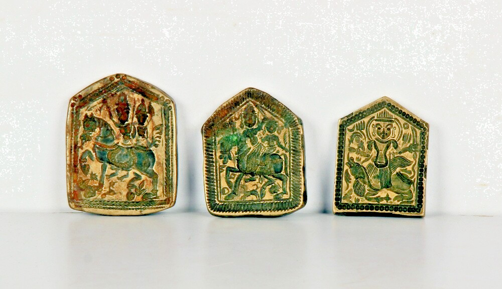 3Pc Vintage Engraved Different Design Solid Casted Brass Dye / Seal / Stamp