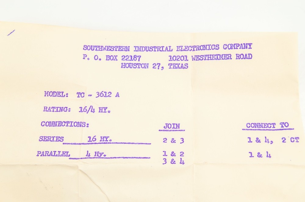 Vintage SIE TC-3612 A Audio Output Transformer 16/4 HY