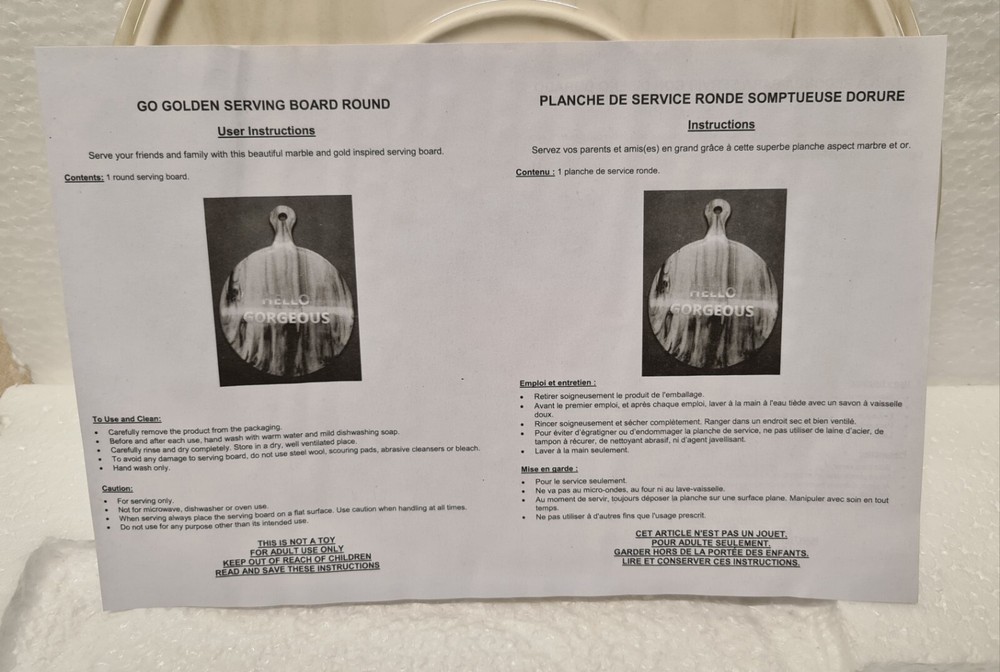 Avon Hello Gorgeous Marble Gold Serving Board