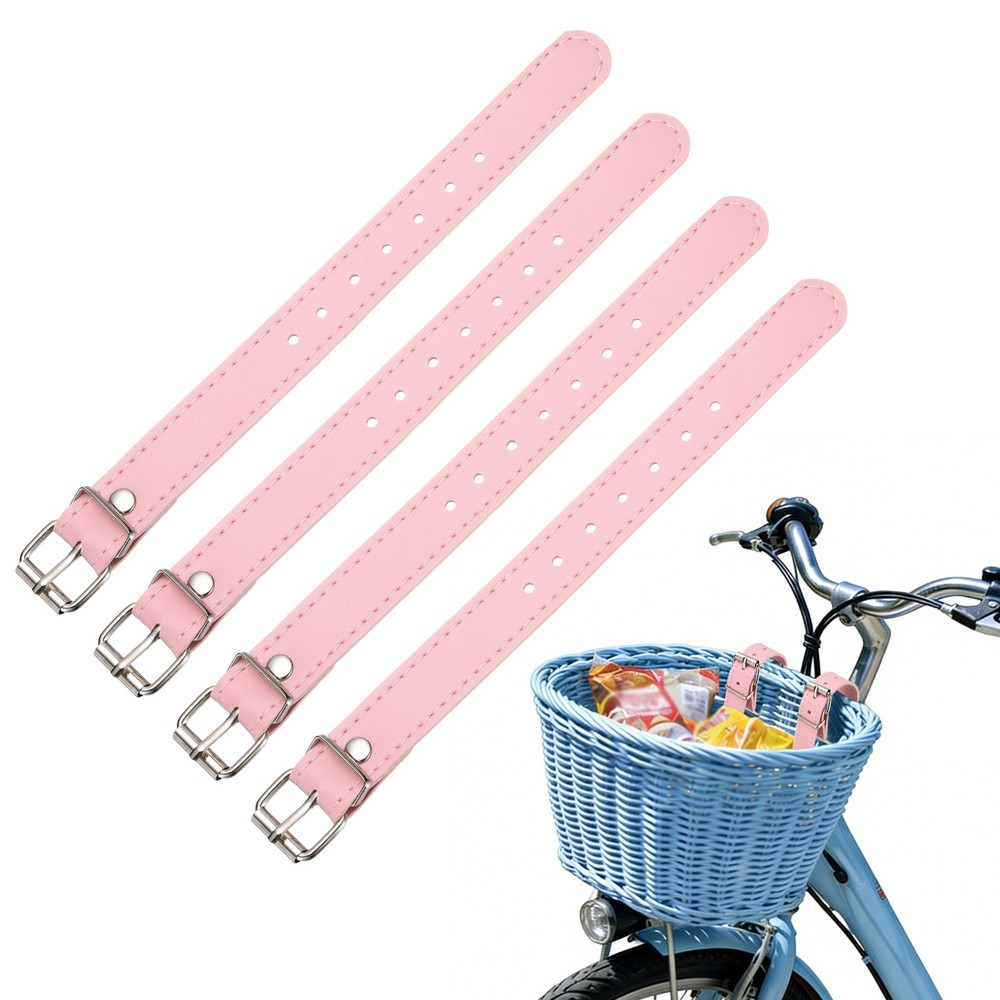 4 Pcs Adjustable Leather Bicycle Basket Strap, Pink