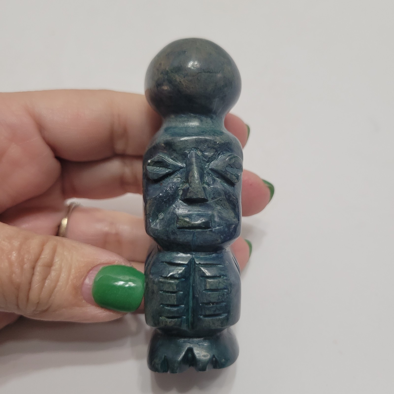 Vintage Aztec/Mayan Warrior Hand Carved Statue Jade/Green Marble/Onyx