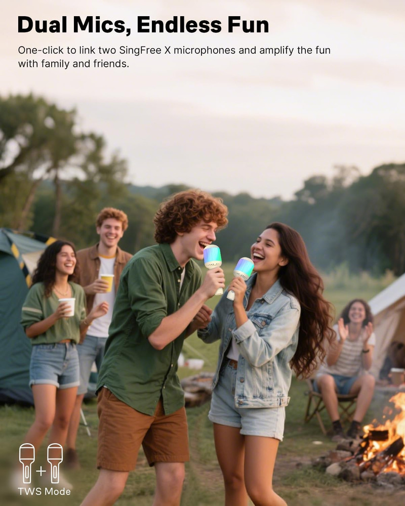 Wireless Bluetooth Karaoke Microphone with Dynamic Lights, Portable Handheld Mic