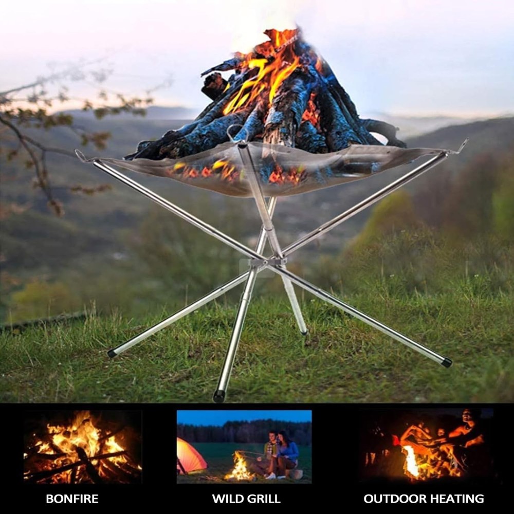 22″Portable Fire Pit for Camping,Large Upgrade Collapsing Stainless Silver