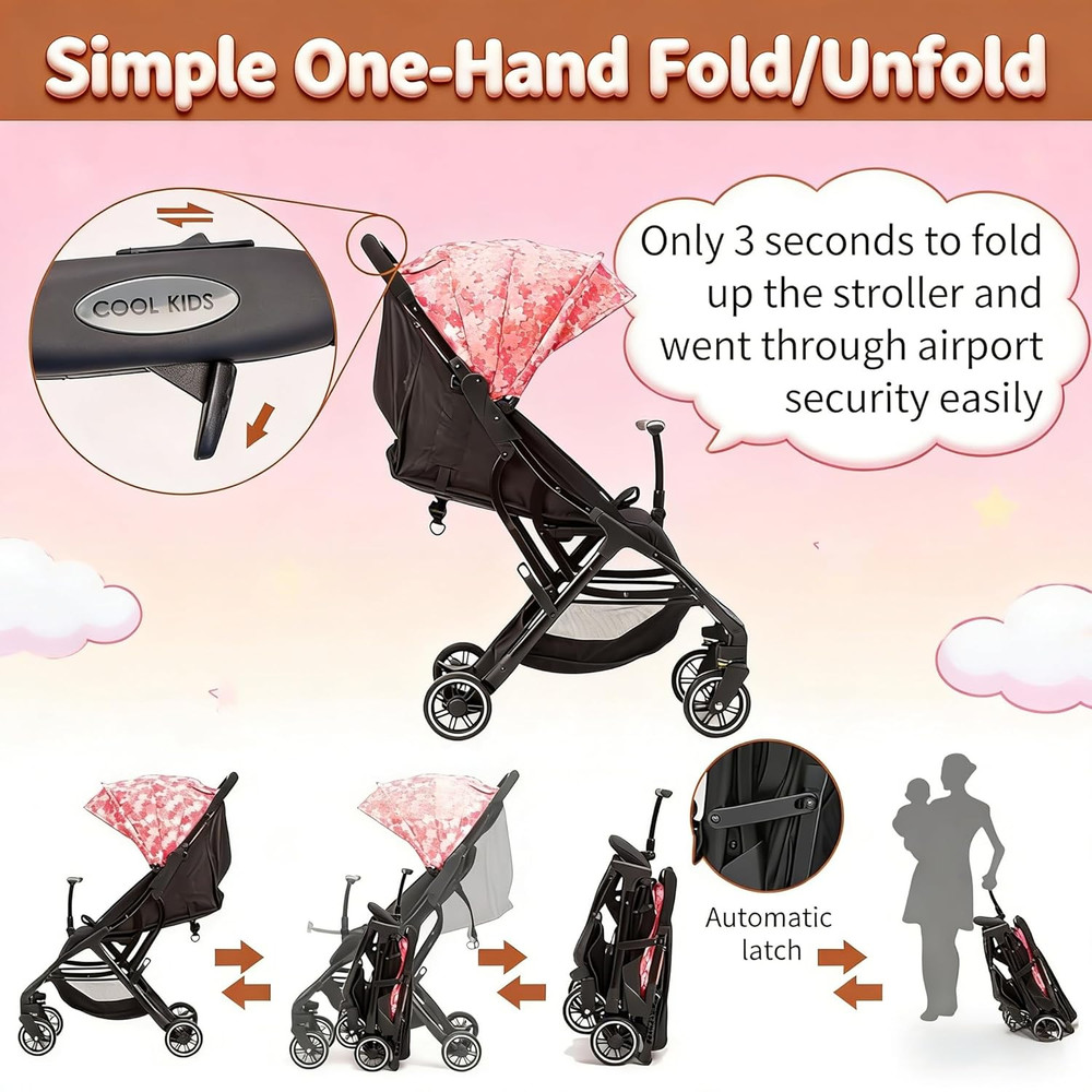 Portable Stroller with Automatic Fold,Lightweight Umbrella Stroller with Pop Out