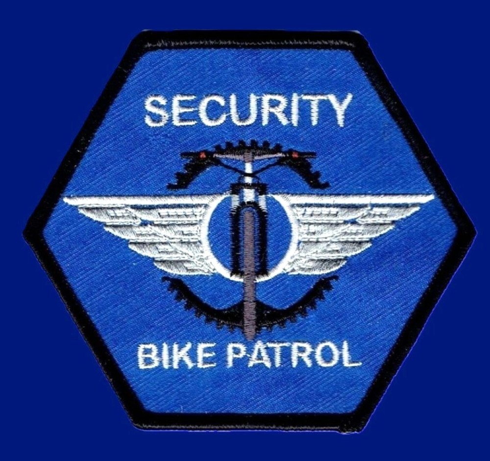 SECURITY BIKE PATROL PATCH: 4" Hexagon Embroidered Patch, Item #2018