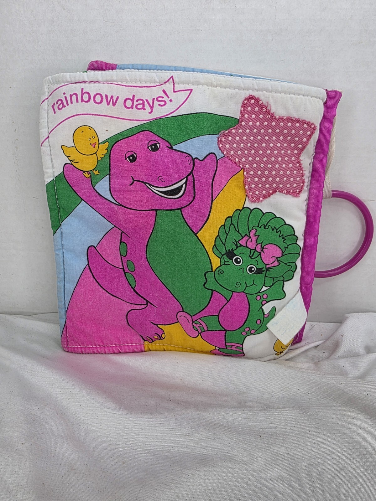 Rare Vintage 1993 Barney & Baby Bop Weather Book Soft Plush Washable (VG)