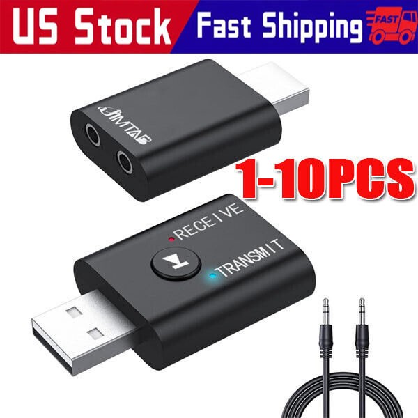 Wireless USB Bluetooth 5.0 Audio Transmitter Receiver Adapter 3.5mm For TV Car