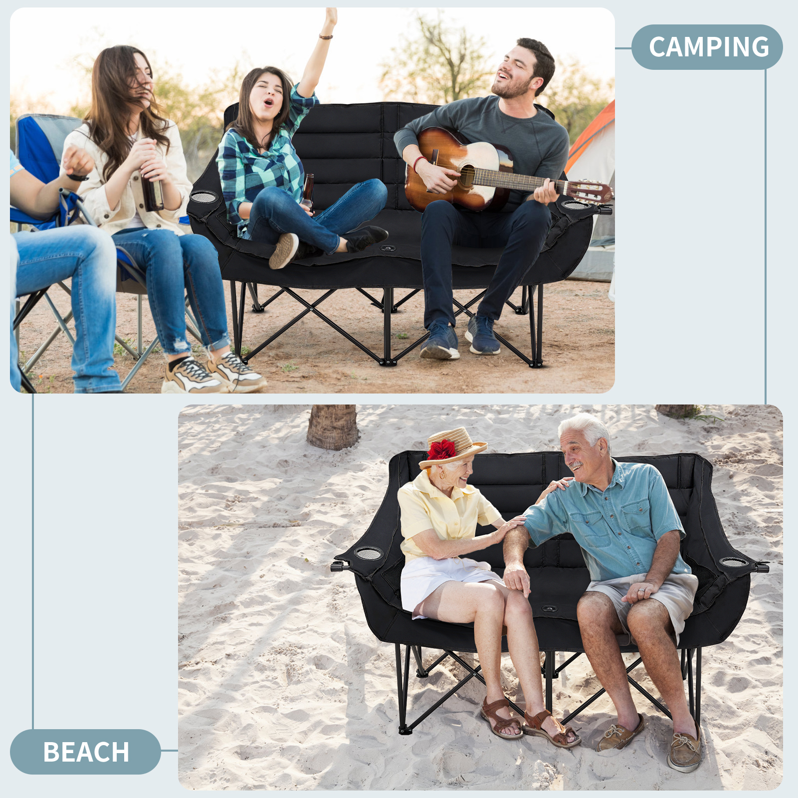 NAIZEA Oversized Fold Up Double Camping Chair 2 Person Camping Chair Loveseat