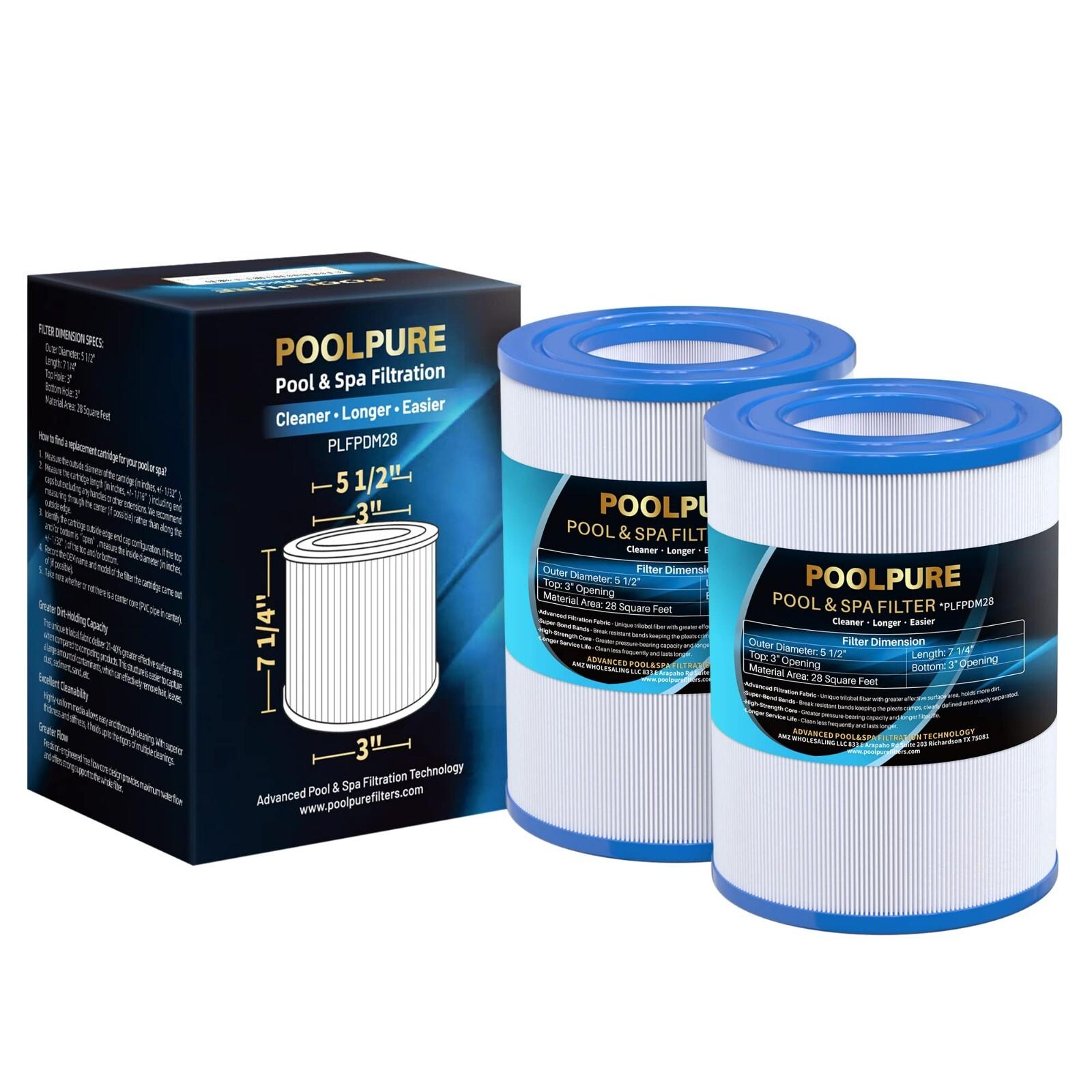 POOLPURE PDM28 Spa Filter Replaces Aquarest Dream Maker 461273 Hot Tub Filter, 2