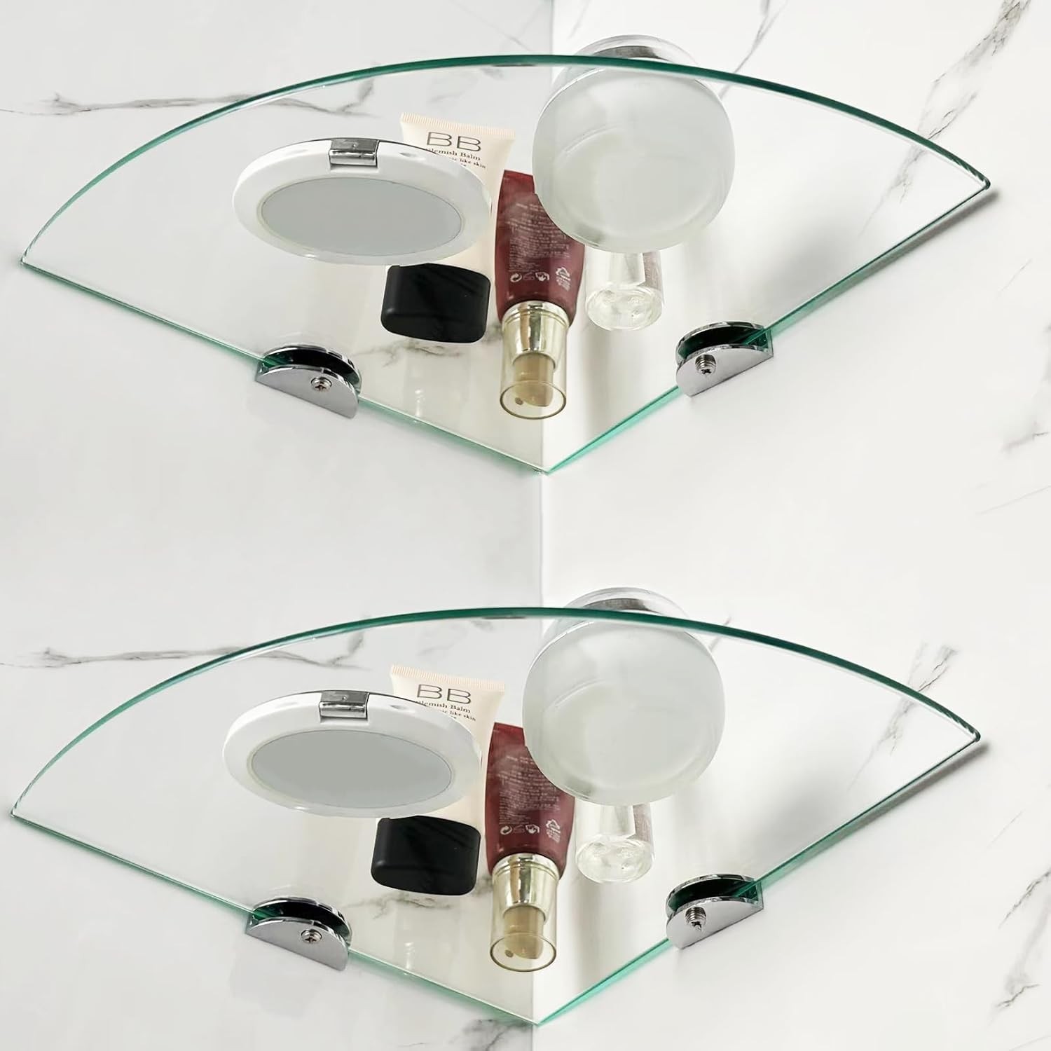 Glass Corner Shower Shelves, Tempered Floating Glass Shelves Wall Mount,