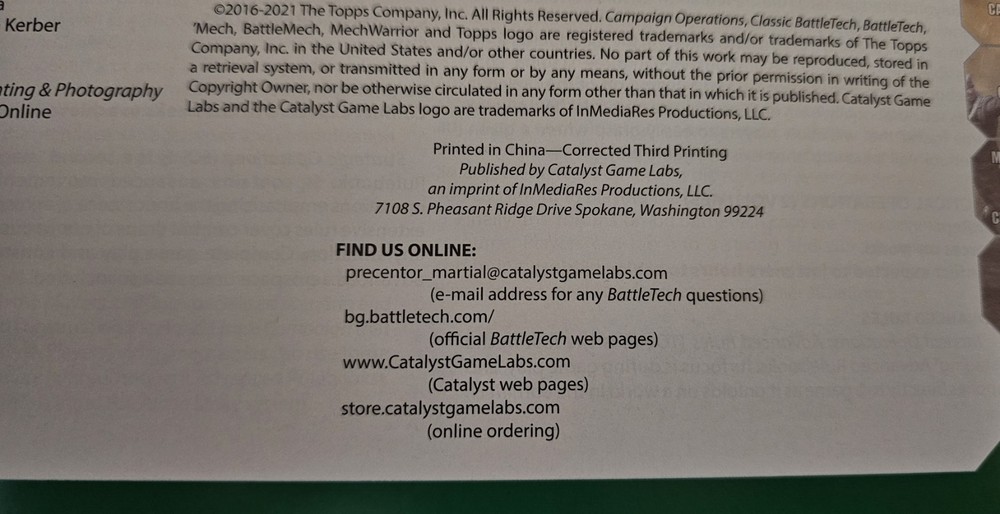 BattleTech: Campaign Operations (2021) - 3rd Printing Used