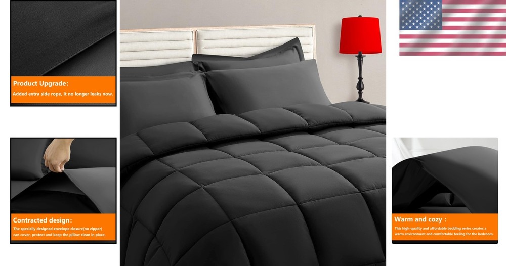 Luxurious 7-Piece Full Size Comforter Set, Dark Grey Bedding