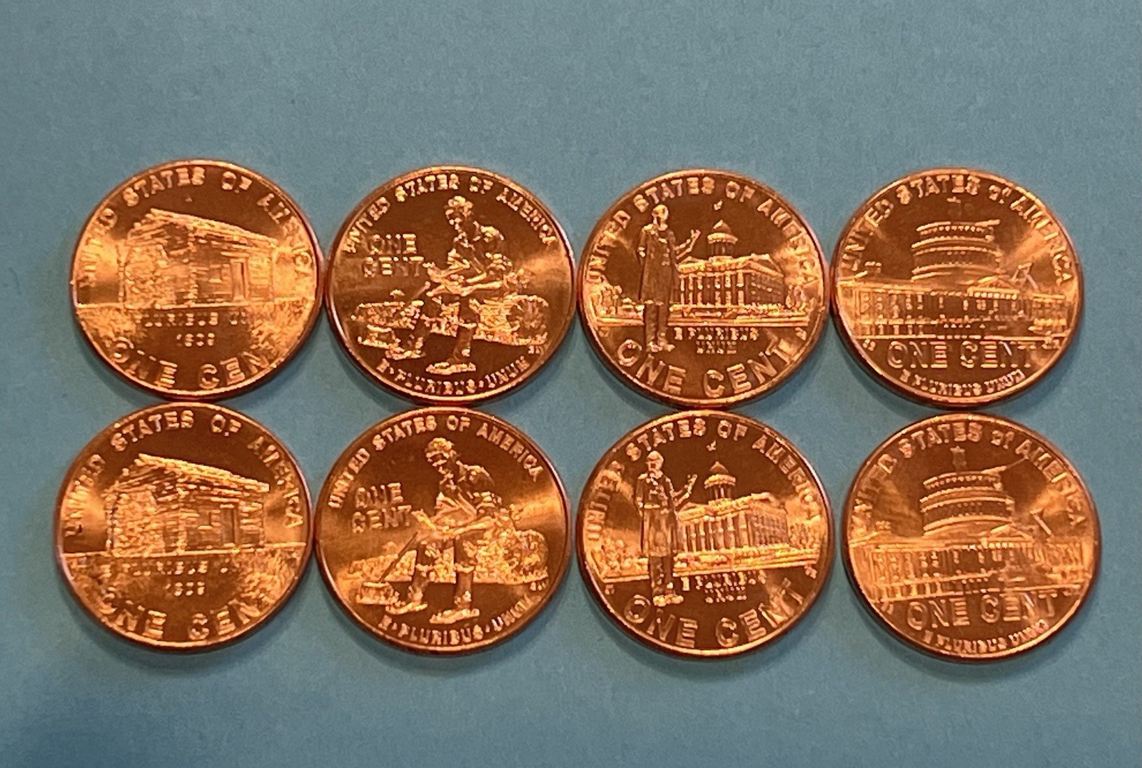 2009 UNC BU Lincoln Penny, P&D Mint - 4 Full Set of 8 Coins (32 Coins)