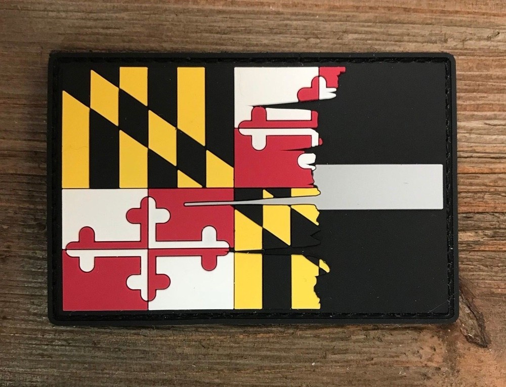 Tattered Maryland State Flag Thin Silver Line PVC Patch, Corrections