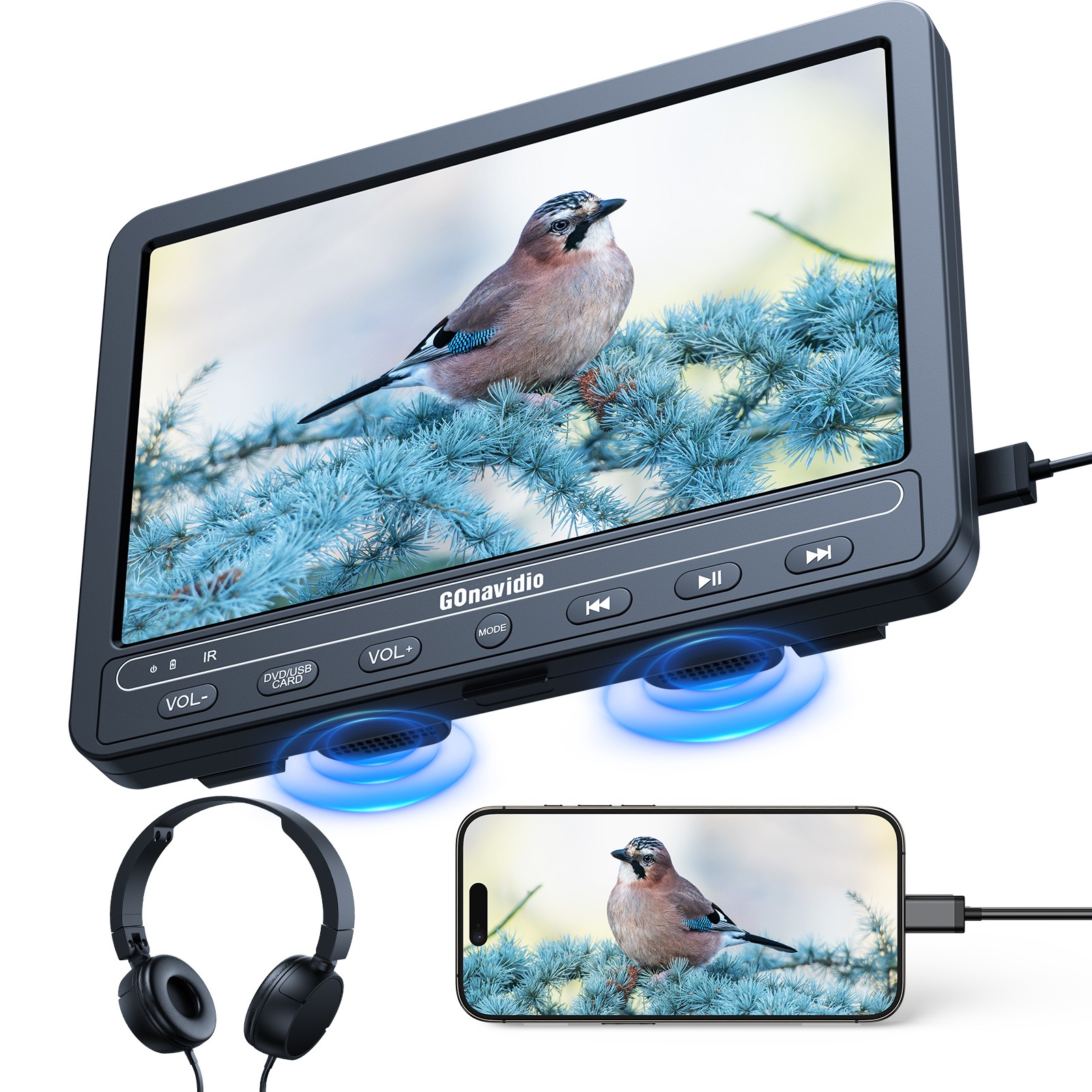 10.5" HD Car Headrest DVD Player Back Seat Monitor USB SD HDMI Memory W/ Headset