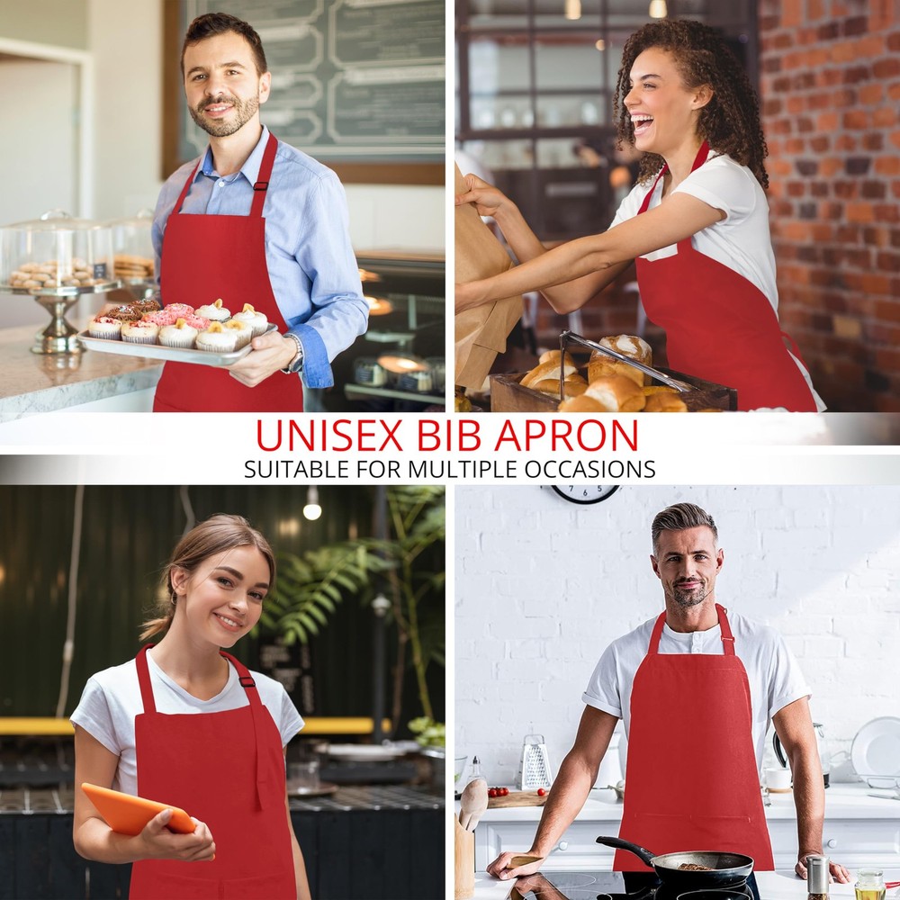 Utopia Kitchen 2 Pack Bib Apron, Adjustable with 2 Pockets, Water 2 Pack, Red