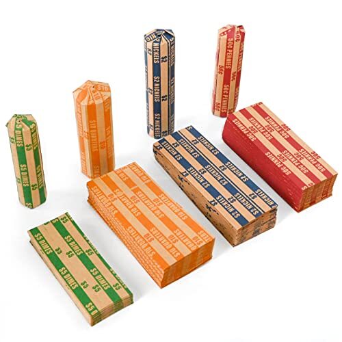 150 Assorted Bundle Flat Striped Coin Wrappers Coin Roll Wrappers