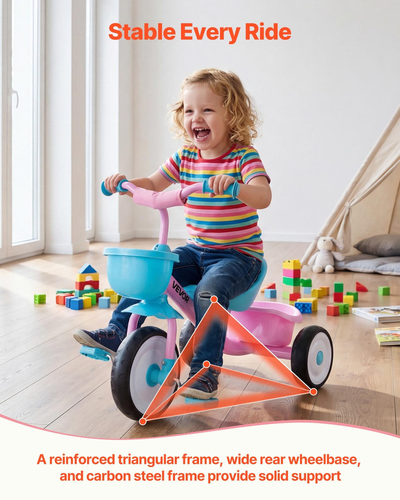 VEVOR Toddler Tricycle Kids Trike for 2-5 Year Old Girls/Boys Adjustable Seat