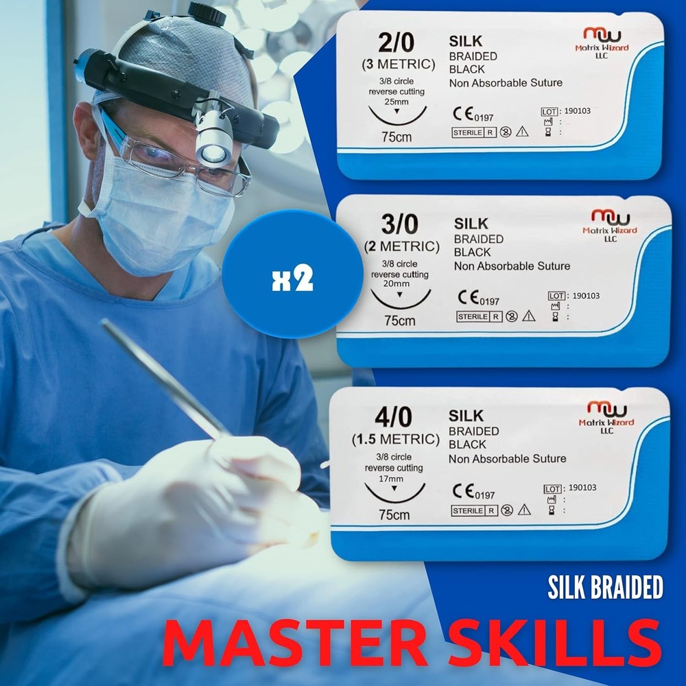 Sutures Thread with Needle (24 Mixed 2/0, 3/0, 4/0) - Practicing Suturing; Taxid