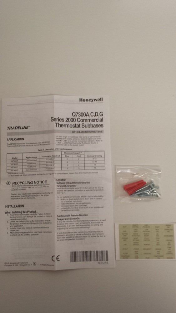 NOS Honeywell Q7300A 2016 Microelectronic Commercial Conventional Subbase