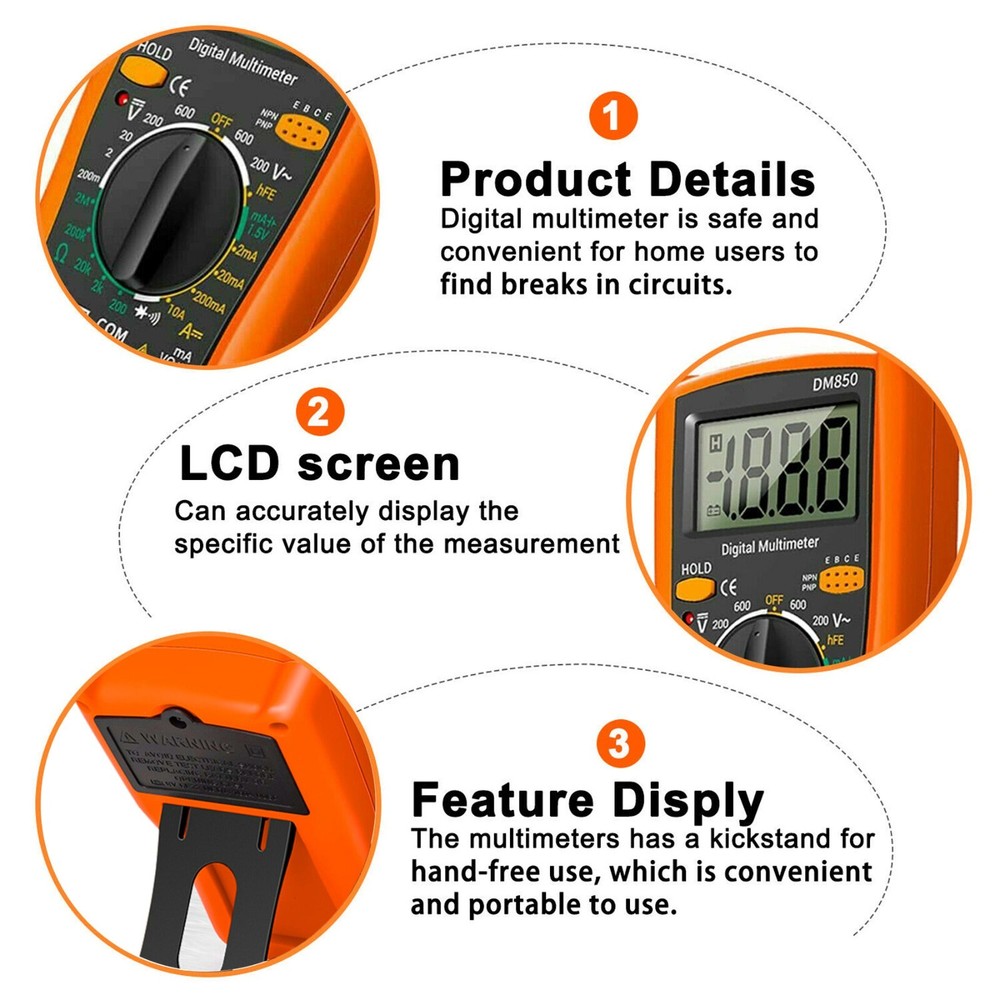 LCD Digital Multimeter AC DC Voltmeter Ammeter Ohmmeter Volt Tester Meter Leads