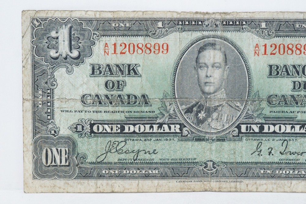 1937 Canada $1 Note Circulated (nb387)