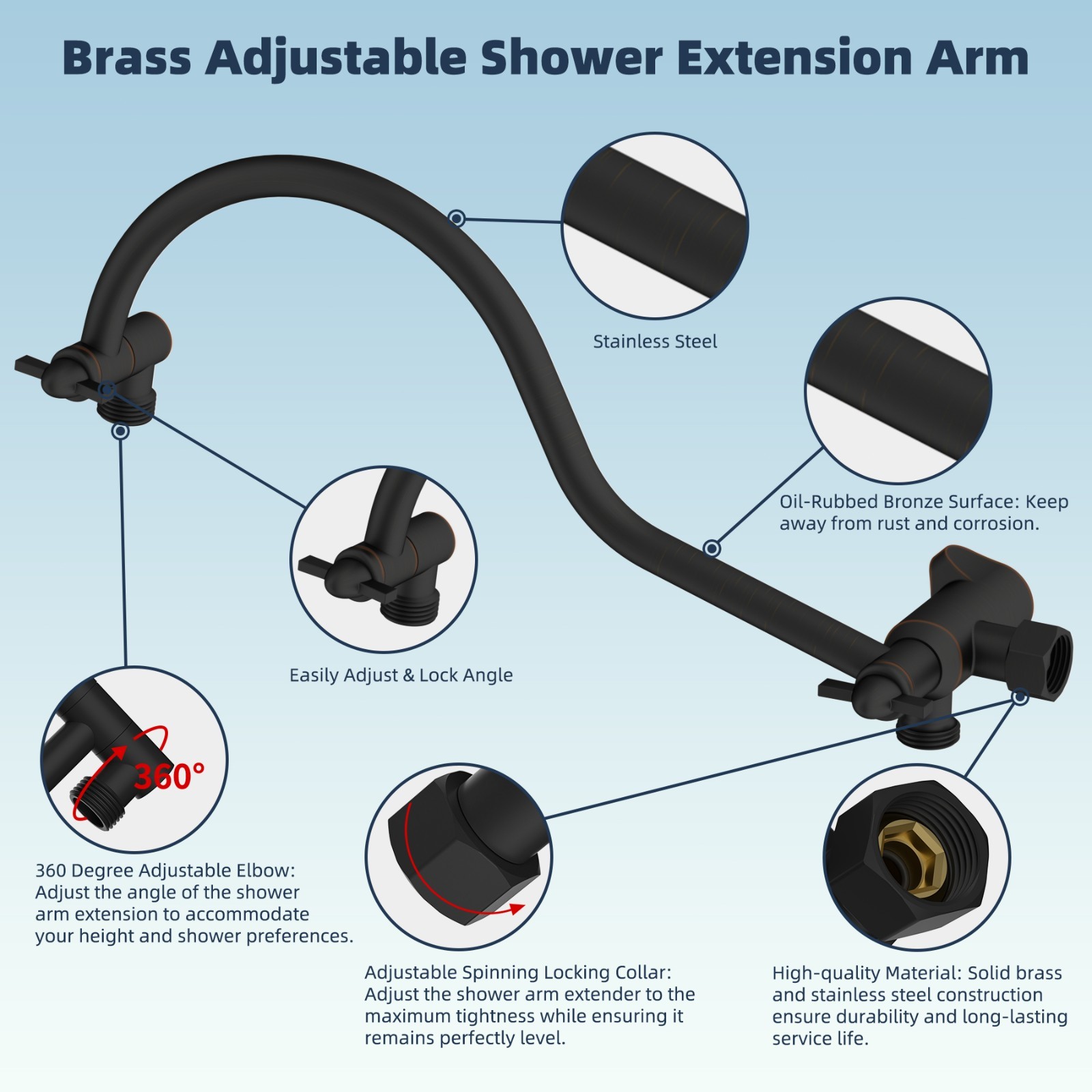High Pressure Rainfall Shower Head Combo with Handheld Spray Extension Arm Bath
