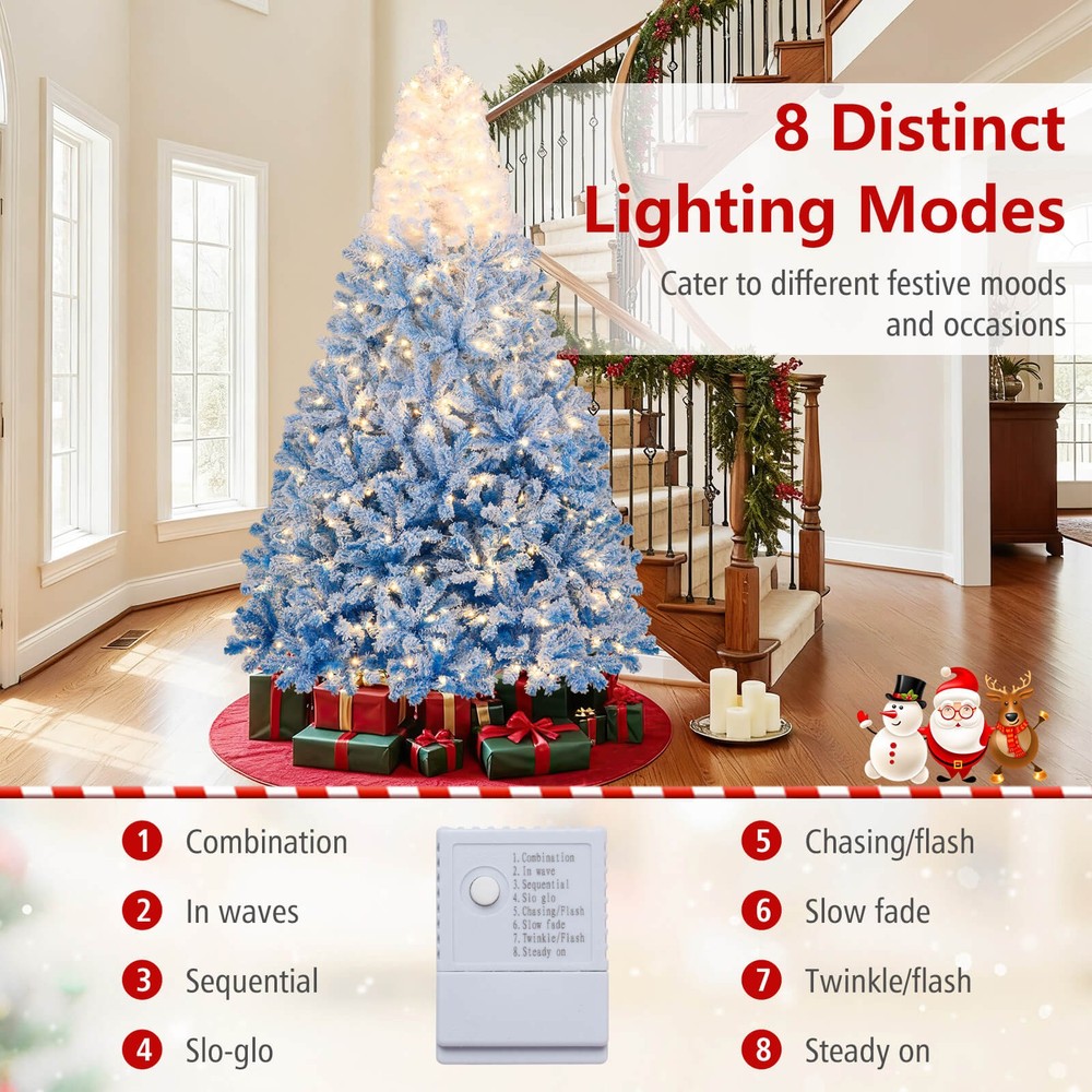 8FT Artificial Christmas Tree w/1774 Branch Tips 470White LED Lights, 8 Modes