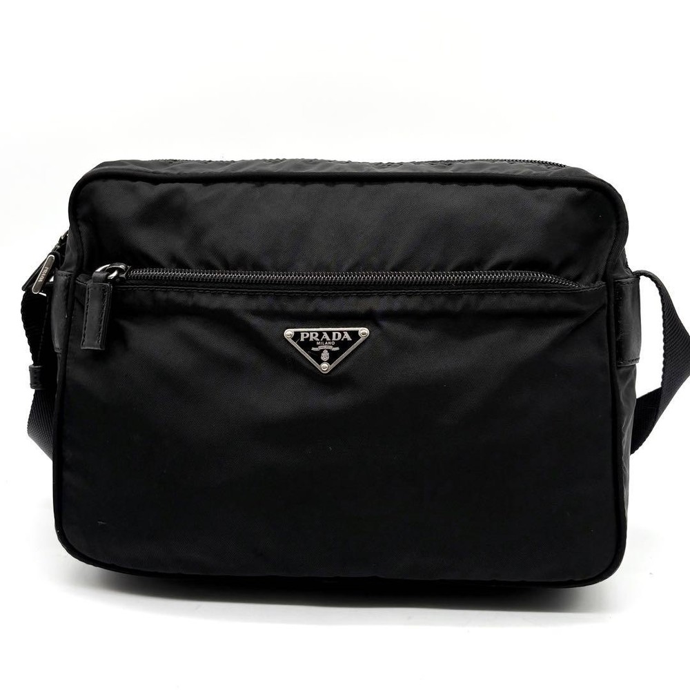 PRADA Shoulder Bag Nylon Leather Triangular Logo White Tag Guarantee