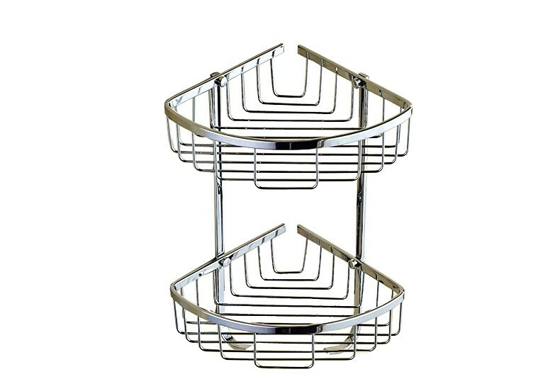 Polished Chrome Brass Corner Shower Caddy 2 Tier Bath Storage Shelf Rack Basket