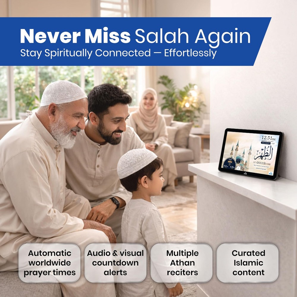8" Smart WiFi Digital Azan Clock & Islamic Prayer Frame – Automatic Worldwide...